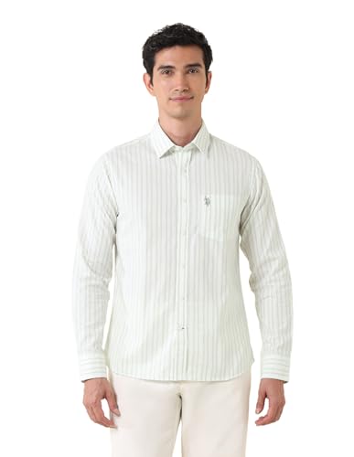 U.S. POLO ASSN. Men's Vertical Striped Twill Shirt Green
