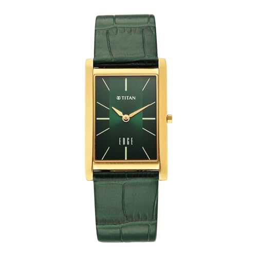 Titan Edge Monture Quartz Analog with Green Dial Gold Leather Strap Watch for Men - 1043YL11