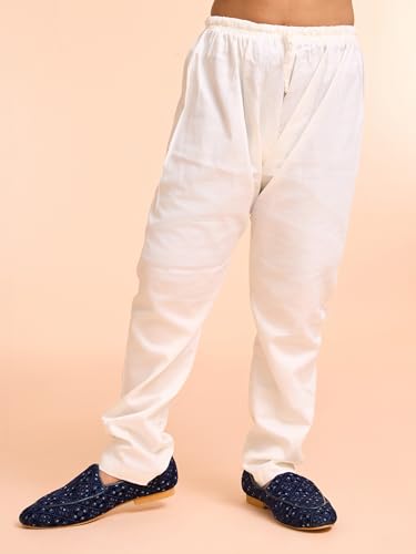 Manyavar Boys Viscose Chikankari Sequined Kurta Pyjama Set (Dark Blue,10-12Y)