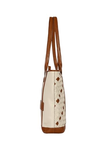 eske Paloma Genuine Leather Braided Tote Bag For Women (Vanilla Cognac)