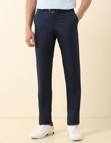 U.S.Polo Association Men's Solid Denver Slim Fit Trousers Blue