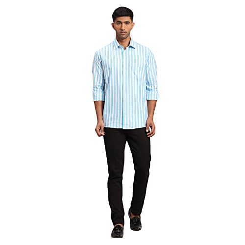Color Plus Men's Full Sleeve Tailored Fit Medium Blue Casual Shirt