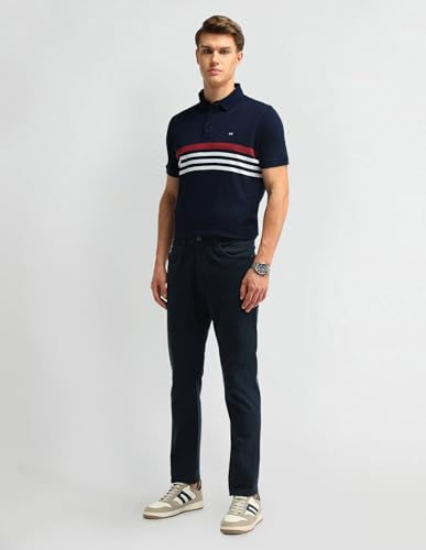 Arrow Sports Men's Striped Regular Fit Polo Shirt (ASAITS3170_Blue