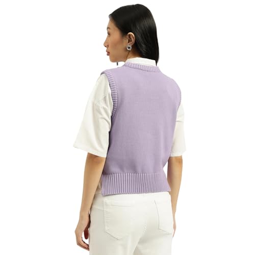 United Colors of Benetton Round Neck Stripe Sweater (Size: L)-25A1594D108XG2K1 Purple