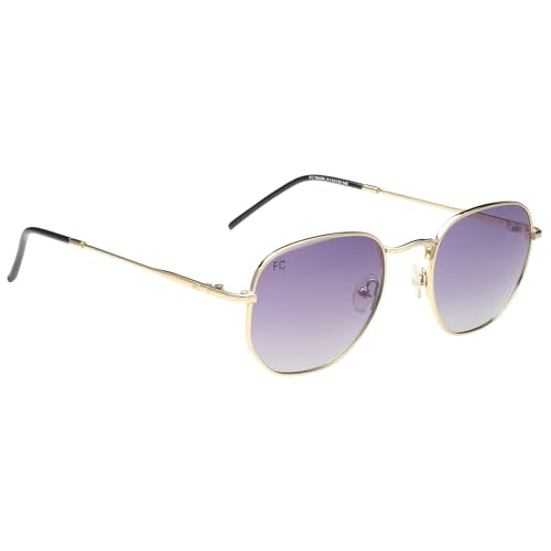 French Connection|Gold Full Frame Oval Sunglasses|Polarized | 100% UV Protection (UV 400) Green Gradient Faded Lens|Men's & Women's|Small|FC 7642PL C1 51 S