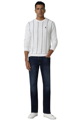 Van Heusen Men White Stripe Crew Neck Sweater