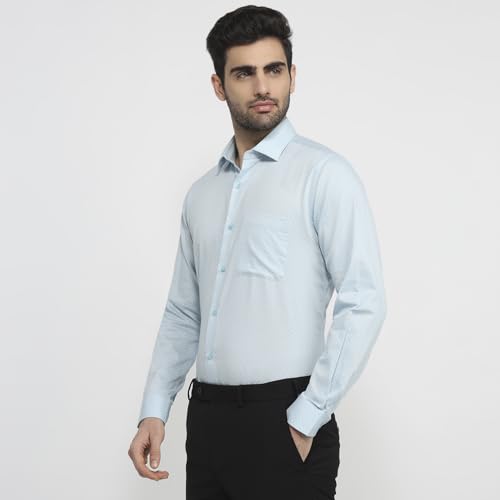 Raymond Men Regular Fit Print Pattern Pure Cotton Semicutaway Collar Full Sleeve Tail Bottom Hem Ceremonial Shirt