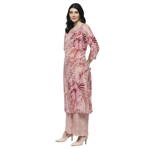 Biba Women Pink Modal Floral Printed Straight Kurta Set_46