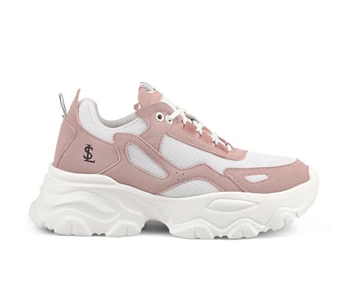 LOUIS STITCH Pink-White Sneakers for Women | Comfortable Sneakers | LSLD-SNK-01-PK | UK-6