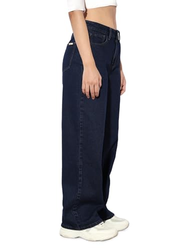 ONLY Women's High Rise Wide Leg Jeans Dark Blue Denim