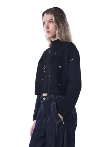 ONLY Women's Self Design Regular Fit Black Sweater