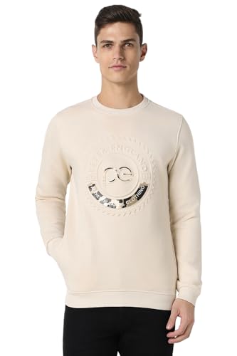 Men Cream Solid Crew Neck Sweatshirt