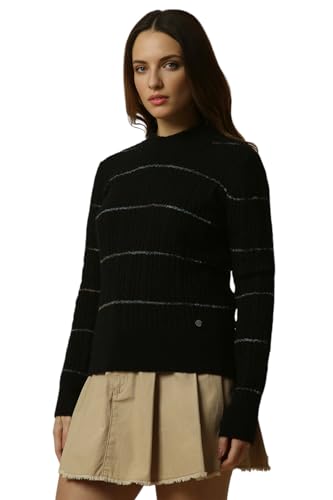 Allen Solly Women's Acrylic Blend Crew Neck Sweater (AHSWCRGPF68623_Black