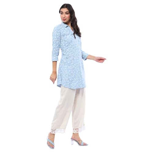 BIBA Women's Rayon Printed Regular Kurtas (TPTUNS20193AW24SKYBLU_Sky Blue