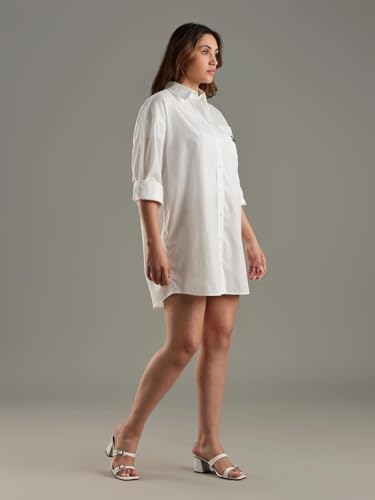 Tommy Hilfiger Cotton Spread Collar Shirt Dress Ecru