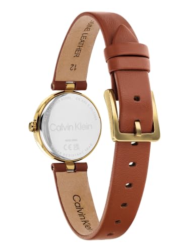 Calvin Klein Gleam Qtz Basic Slim Silver White Color Round Dial Women's Watch | Tan Leather Material | Strap Watch - 25100231