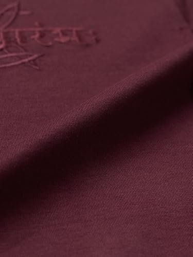 The Souled Store Desi Drop: Antah Asti Prarambha Men and Boys Short Sleeve Round Neck Burgundy Embroidered Casual Lightweight Drop Shoulder Streetwear Trendy Cotton Oversized T-Shirt