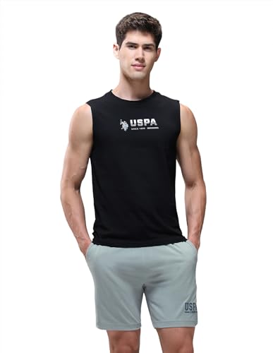 U.S. Polo ASSN. Men's SS011 Pure Cotton Relaxed Fit Sleep Sets(SS011-PL_Black/Grey_S)