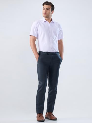 Raymond Men Slim Fit Structure Pattern Polyester Blend Flat Front Formal Trouser Dark Blue