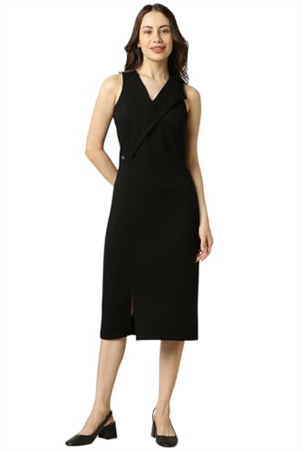Allen Solly Women's Rayon Modern Calf Length Dress (AHDRERGHN21308_Black