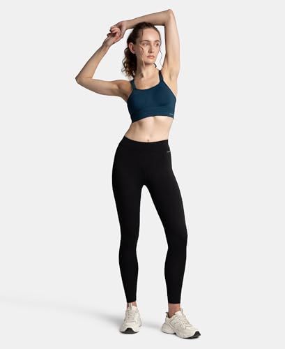 Jockey MI16 Women's Wirefree Padded Soft Touch Microfiber Elastane Stretch Full Coverage Racerback Sports Bra with StayDry Treatment_Pageant Blue_M