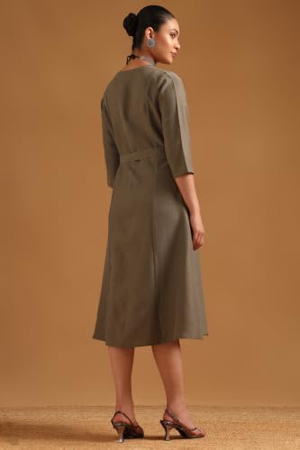 Soch Womens Grey Cotton Blend Solid Dress