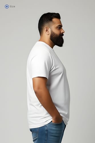 BRATMAZ Men's Plus Size Cotton T-Shirt, White, Crew Neck, Half Sleeve, Bio Washed, Casual Fit, Lightweight Summer Tee (in, Alpha, 5XL, Plus)