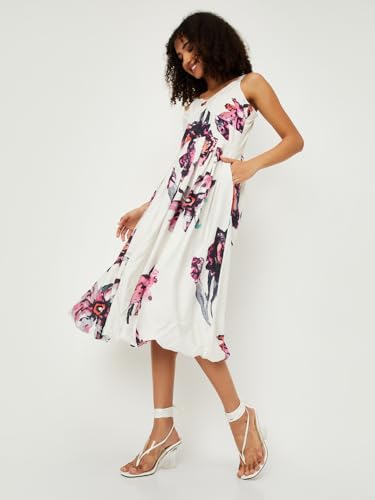 Max Women Floral Print Midi Dress (Off White_L)