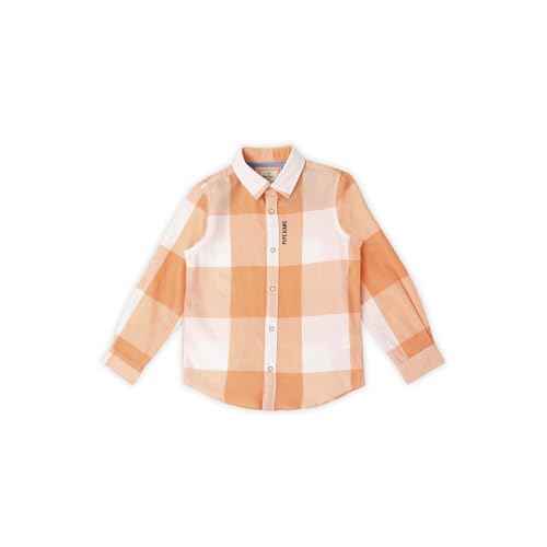 Pepe Jeans Boy's Checkered Regular Fit Shirt (PB302622_Orange_Peach