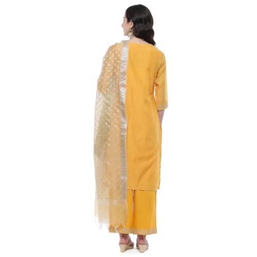 BIBA WOMEN EMBROIDERY STRAIGHT SALWAR KURTA DUPATTA(SKDRIVAYAT9538_MUSTARD_34)