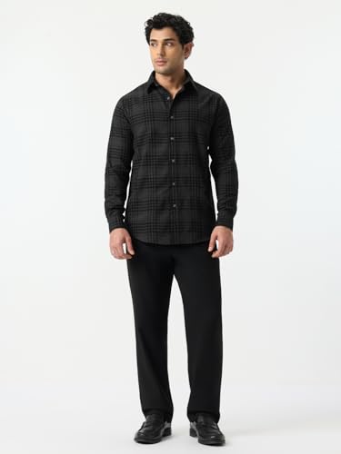 The Souled Store: Phantom Men and Boys Long Sleeve Spread Collar Black Plaid Cotton Blend Lightweight Easy to Style Everyday Office Wear Casual Regular Shirt