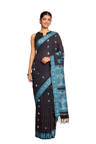 Taneira Women Black Assam Woven Modal Eri Saree with Unstitched Blouse Piece (SAIH01AB9991-Black)