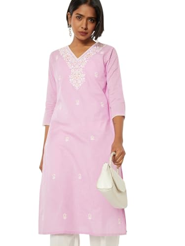 Max Women Embroidered Straight Kurta(Purple_M)