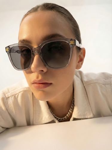 Carlton London Women UV Protected Black Lens Grey and Gold Toned Cateye Sunglasses