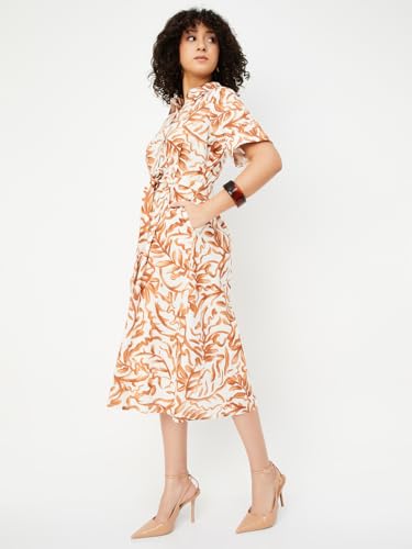 Max Women's Cotton A-Line Midi Casual Dress (EE54003_Off White