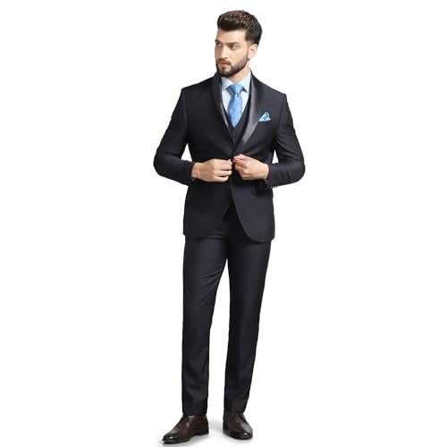 blackberrys Dobby Luxe Suits Notch Lapel in Slim FIT Blue