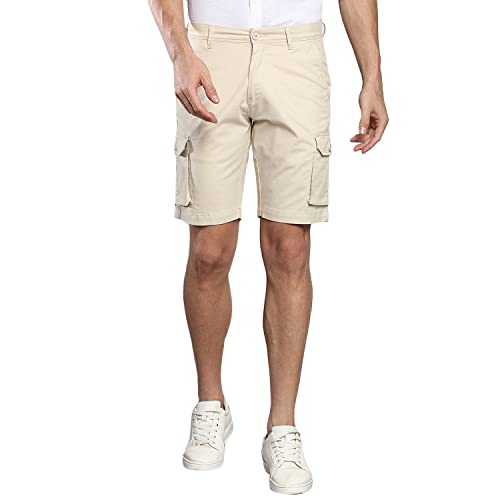 Dennis Lingo Mens Cream Slim Fit Mid Rise Casual Cotton Shorts (B901_Cream_28)