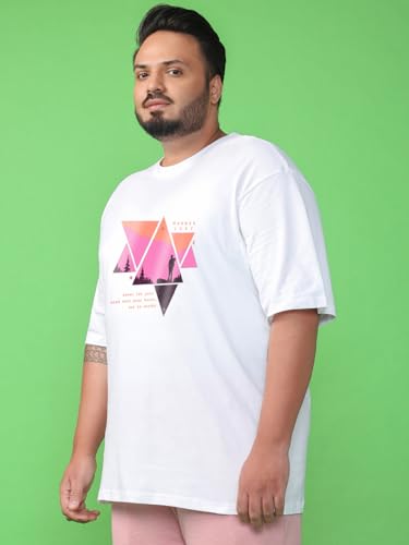 Bewakoof Men's Graphic Print Oversized Fit Half Sleeve Round Neck Cotton Plus Size T-Shirt_694228_White_4XL
