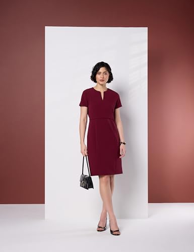 Symbol Premium Women's Sheath Dress (Knee Length | Desk-to-Dinner) (Available in Plus Sizes) (SBP-SS25-WDR-119_Maroon_4XL)