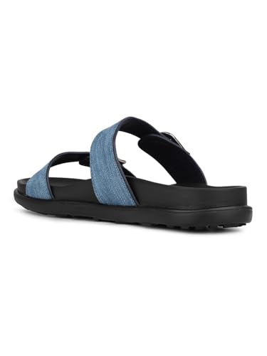 Womens Blue Casual Solid Open Toe Flat Slip-On Sandals