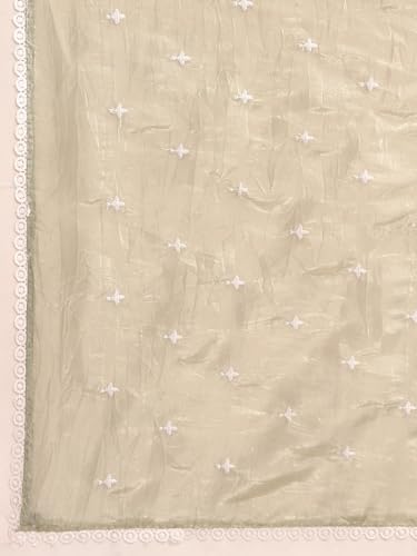 Panzora Women's Green Tissue Gold Crush Embroidery Work Saree With Unstitched Blouse Piece