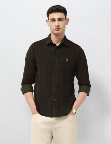 U.S. Polo Assn. Denim Co. Men's Corduroy Regular Fit Shirt (UDSHT1884_Dark Brown_40)