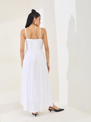 Latin Quarters Women's White Solid Strappy Square Neck Casual Fit & Flared Dress_XS