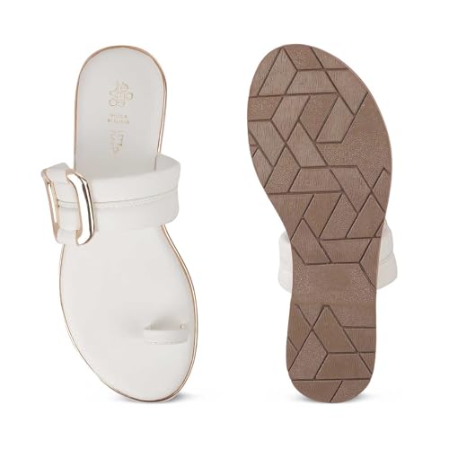 tresmode Perry Women's Flats Sandals White, 4 UK / 37 EU - Open Toe Ladies Dress Footwear Soft Comfortable