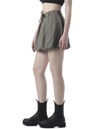 ONLY Women's Checked Loose Fit High-Rise Grey Skirt