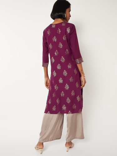 Max Women Printed Straight Kurta (Purple_XXL)