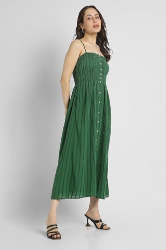 American Eagle Women's Cotton Blend Modern Calf Length Dress (WES0398458300_Green