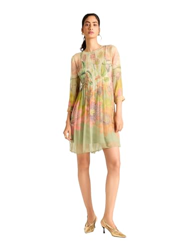 Label RITU KUMAR Green Miley Full Sleeves Printed Short Dress