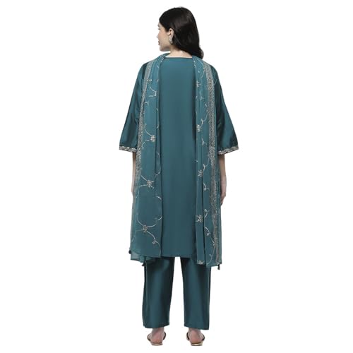 Rangriti Women Teal Viscose Straight Kurta Set_32