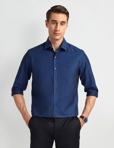 Arrow Men's Solid Slim Fit Shirt (ARAEOSH1662_Blue